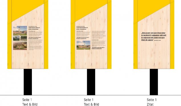 Abbildung aus der Entwurfsphase mit drei Beispielen für die Gestaltung der Kommunenfreifläche